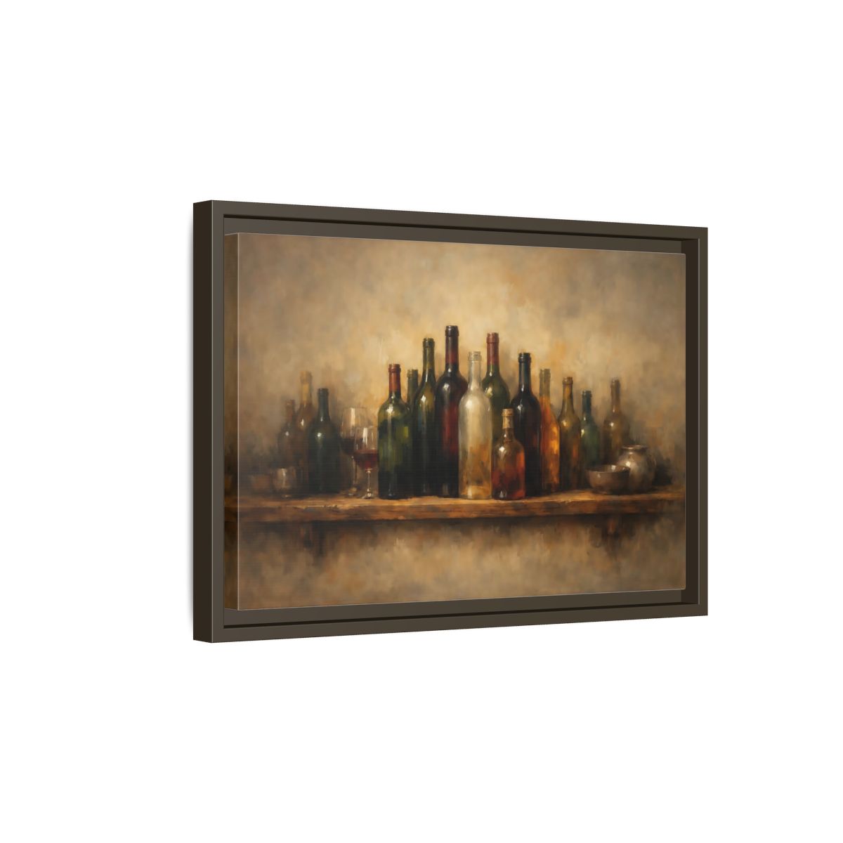Side Mockup 5. Vintage Wine Bottles Rustic Bottles shown as stretched canvas wall art