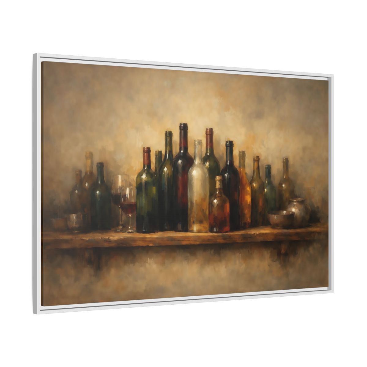 Side Mockup 7. Vintage Wine Bottles Rustic Bottles shown as stretched canvas wall art
