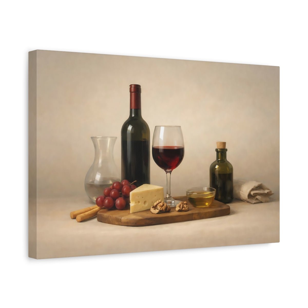 Vintage Wine Cheese And Still Life - Canvas Wall Art Print - YesArtYes