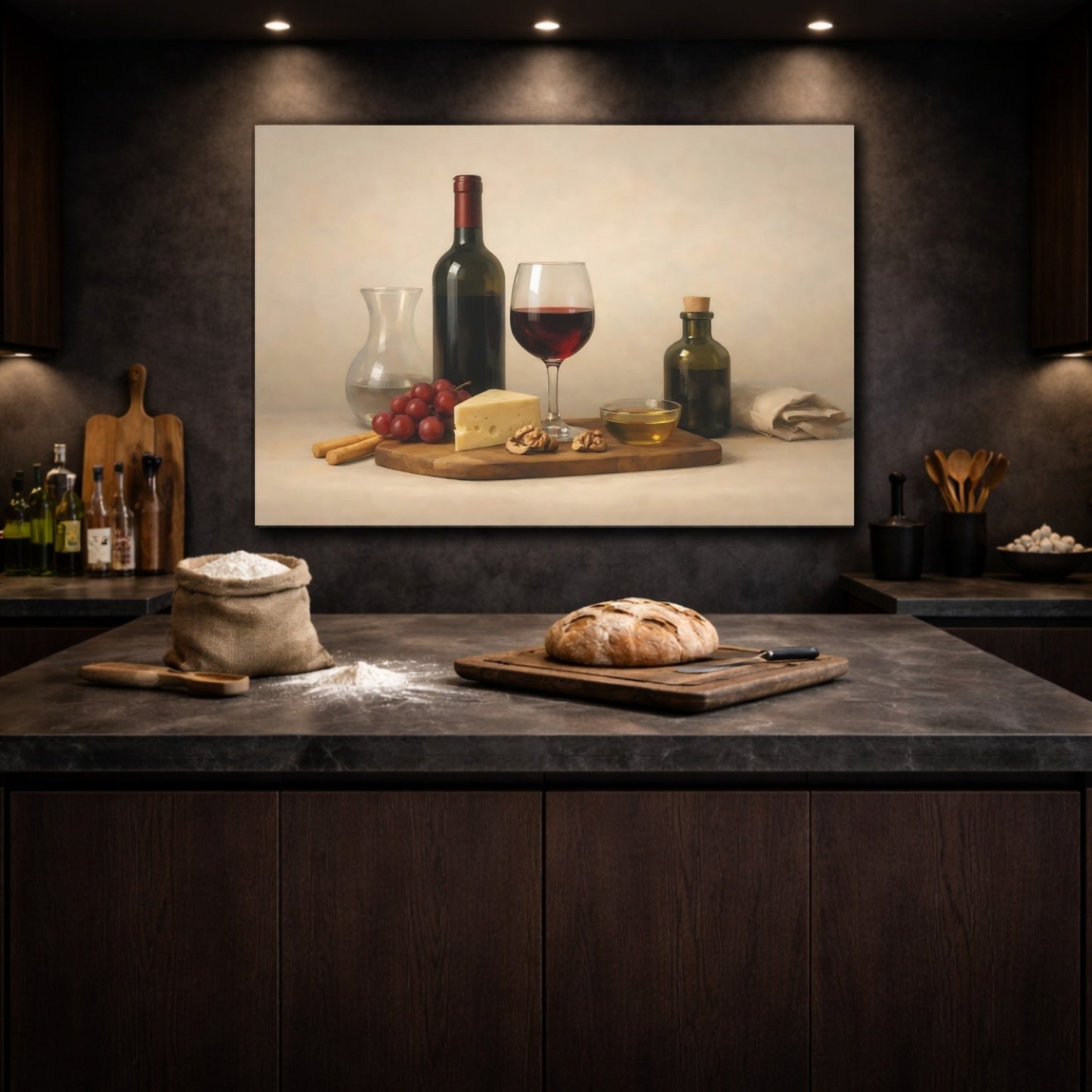 Vintage Wine Cheese And Still Life - Canvas Wall Art Print - YesArtYes