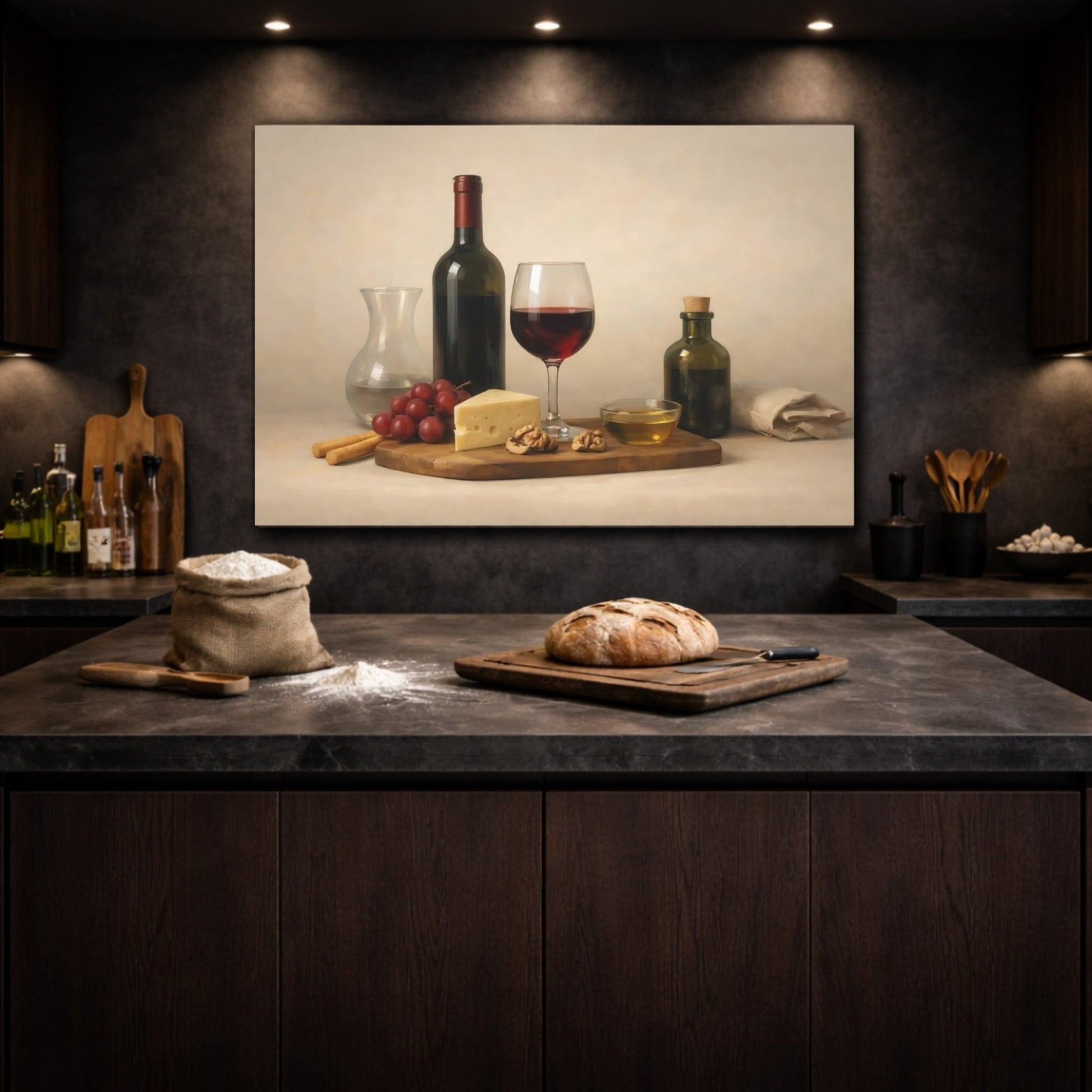 Vintage Wine Cheese And Still Life - Canvas Wall Art Print - YesArtYes