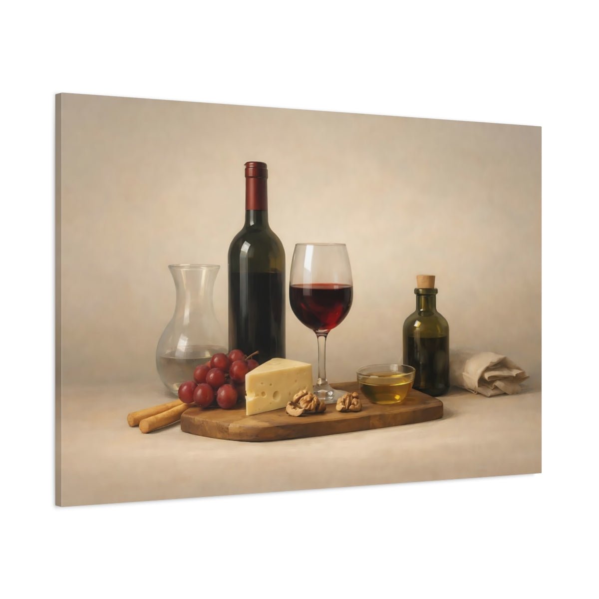 Vintage Wine Cheese And Still Life - Canvas Wall Art Print - YesArtYes
