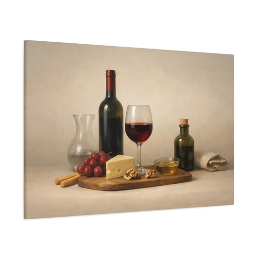 Vintage Wine Cheese And Still Life - Canvas Wall Art Print - YesArtYes