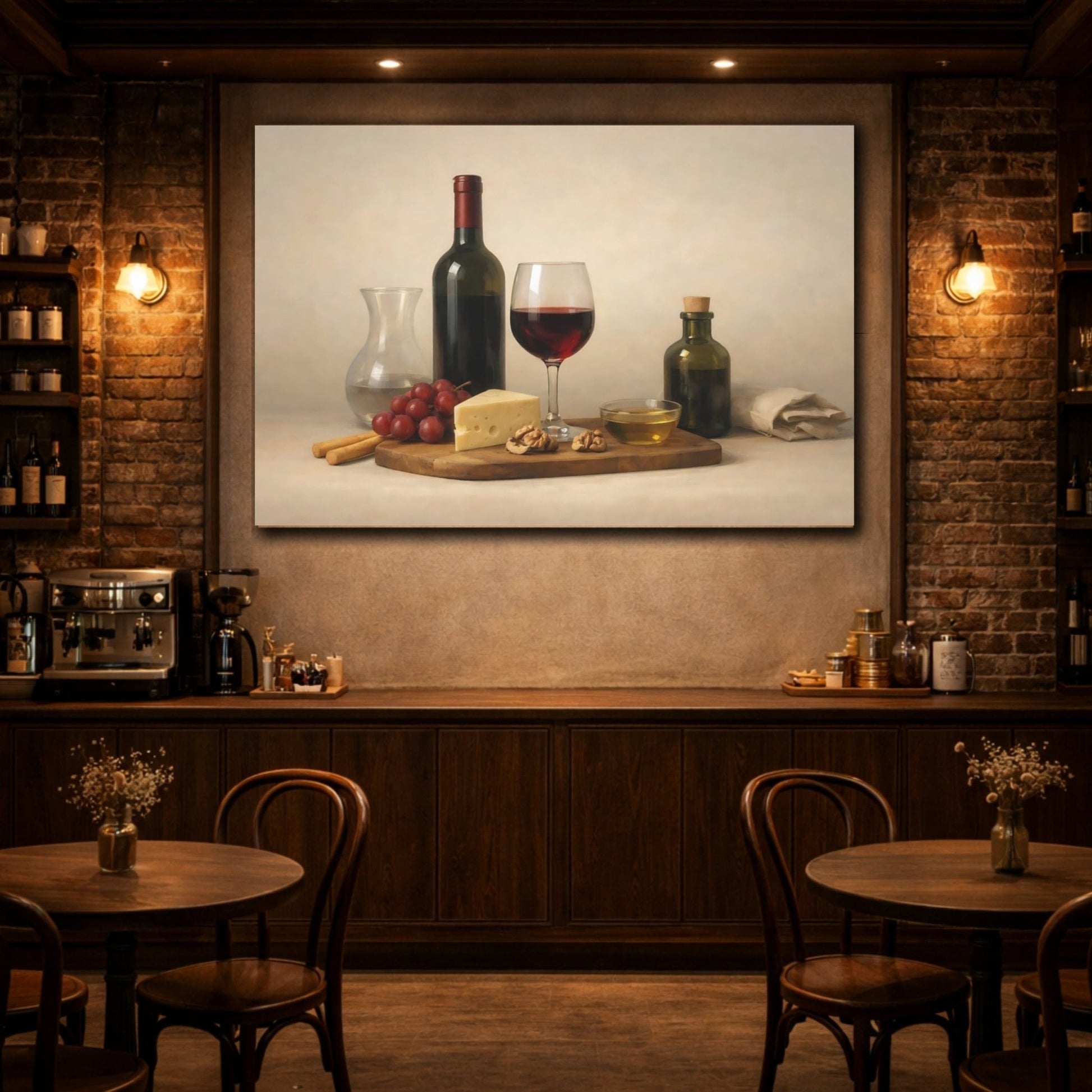 Vintage Wine Cheese And Still Life - Canvas Wall Art Print - YesArtYes