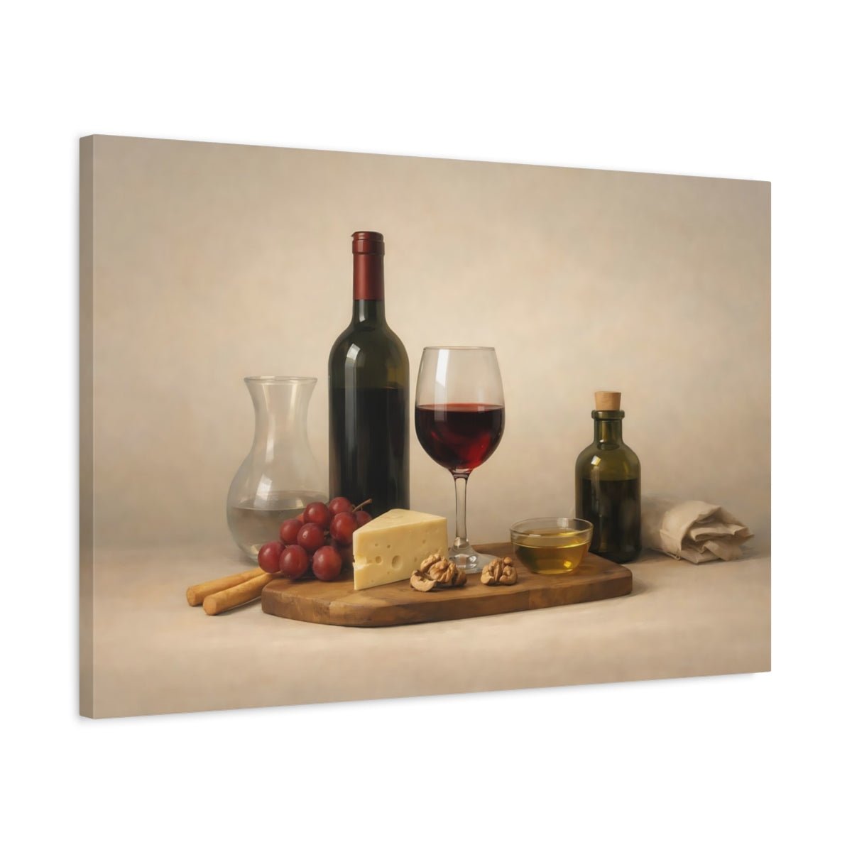 Vintage Wine Cheese And Still Life - Canvas Wall Art Print - YesArtYes