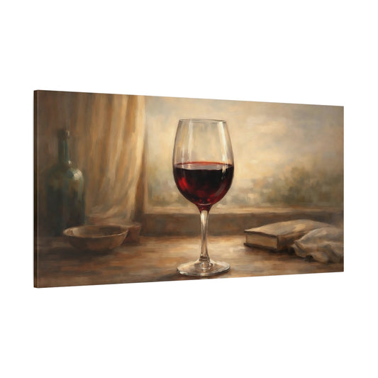 Main Mockup. Vintage Wine Glass Warm Still Life shown as stretched canvas wall art