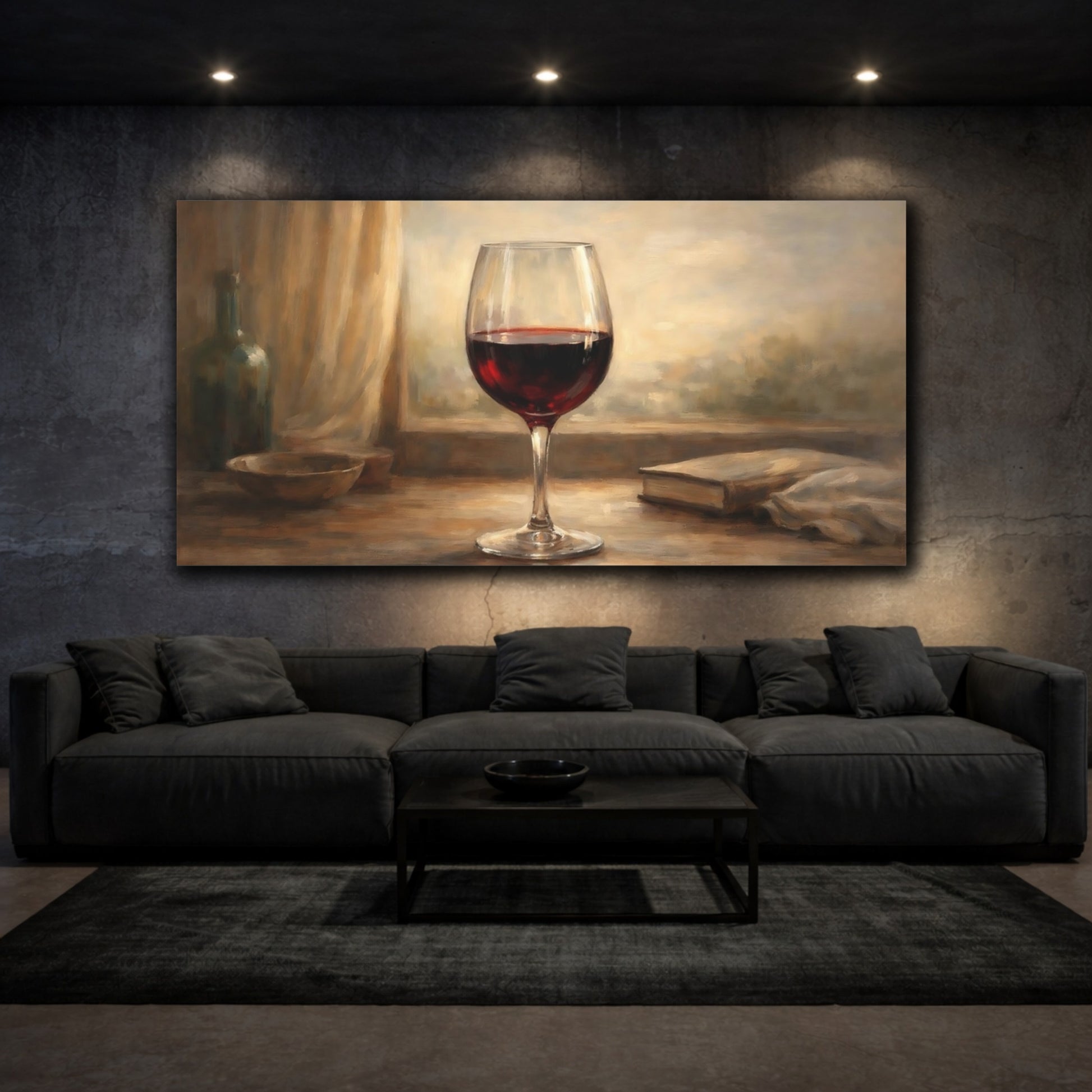 Mockup 2. Vintage Wine Glass Warm Still Life shown as stretched canvas wall art