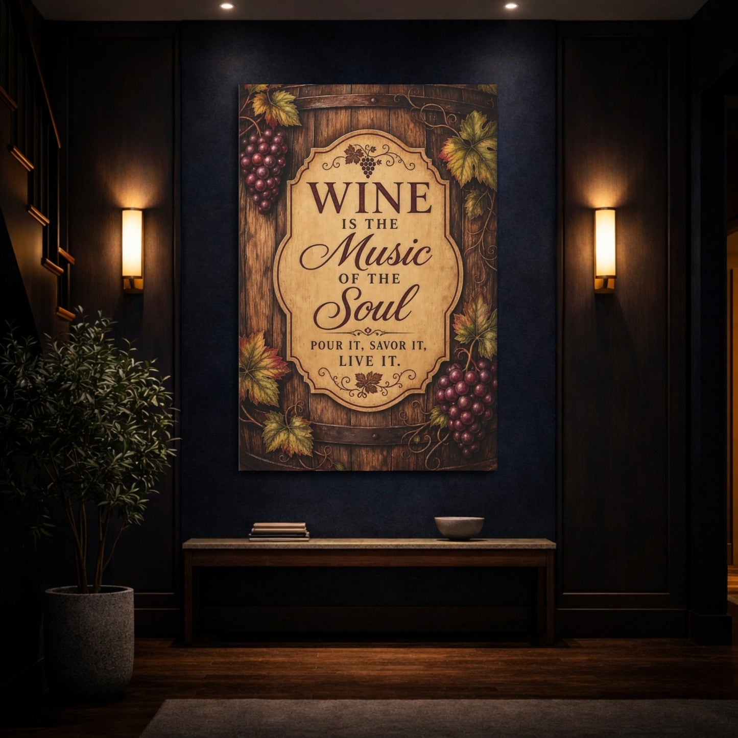 Vintage Wine Quote Brown And Red Canvas Print – Kitchen, Feature Wall - YesArtYes