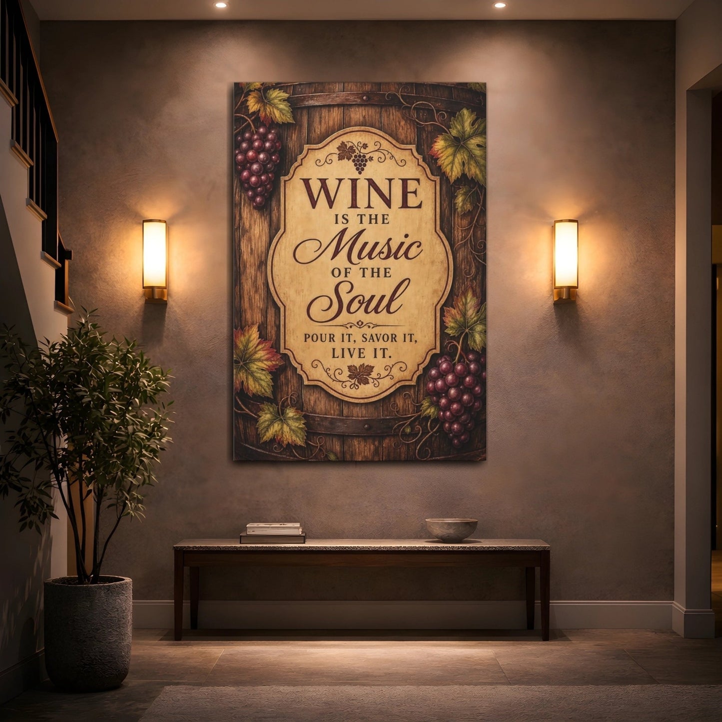 Vintage Wine Quote Brown And Red Canvas Print – Kitchen, Feature Wall - YesArtYes