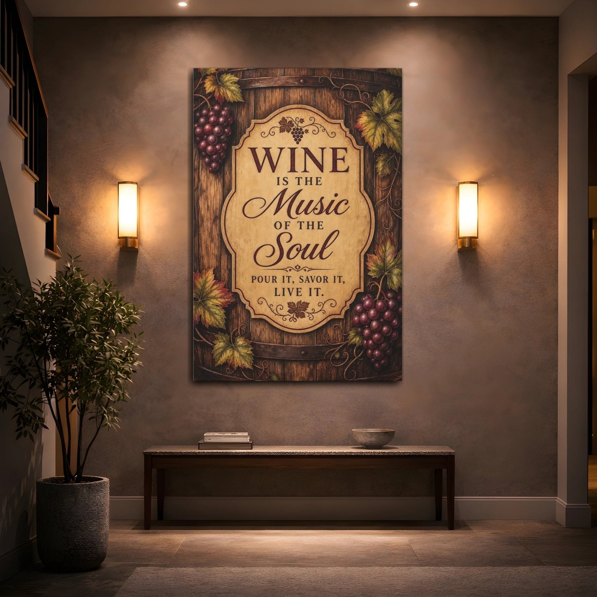 Vintage Wine Quote Brown And Red Canvas Print – Kitchen, Feature Wall - YesArtYes