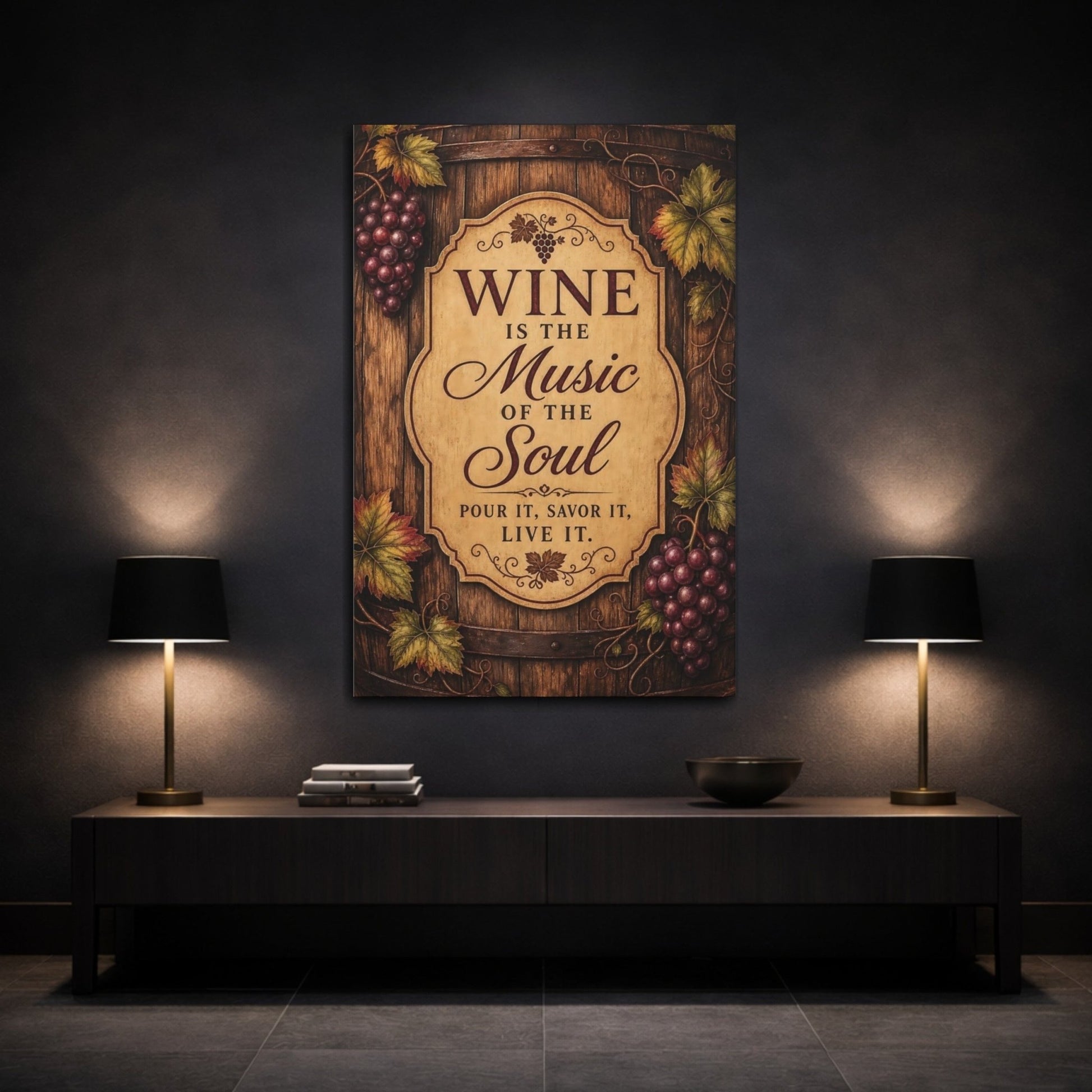 Vintage Wine Quote Brown And Red Canvas Print – Kitchen, Feature Wall - YesArtYes