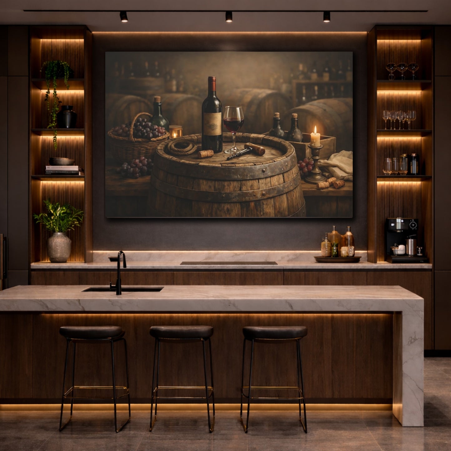 Vintage Wine Rustic Wine Cellar shown as front canvas room wall art