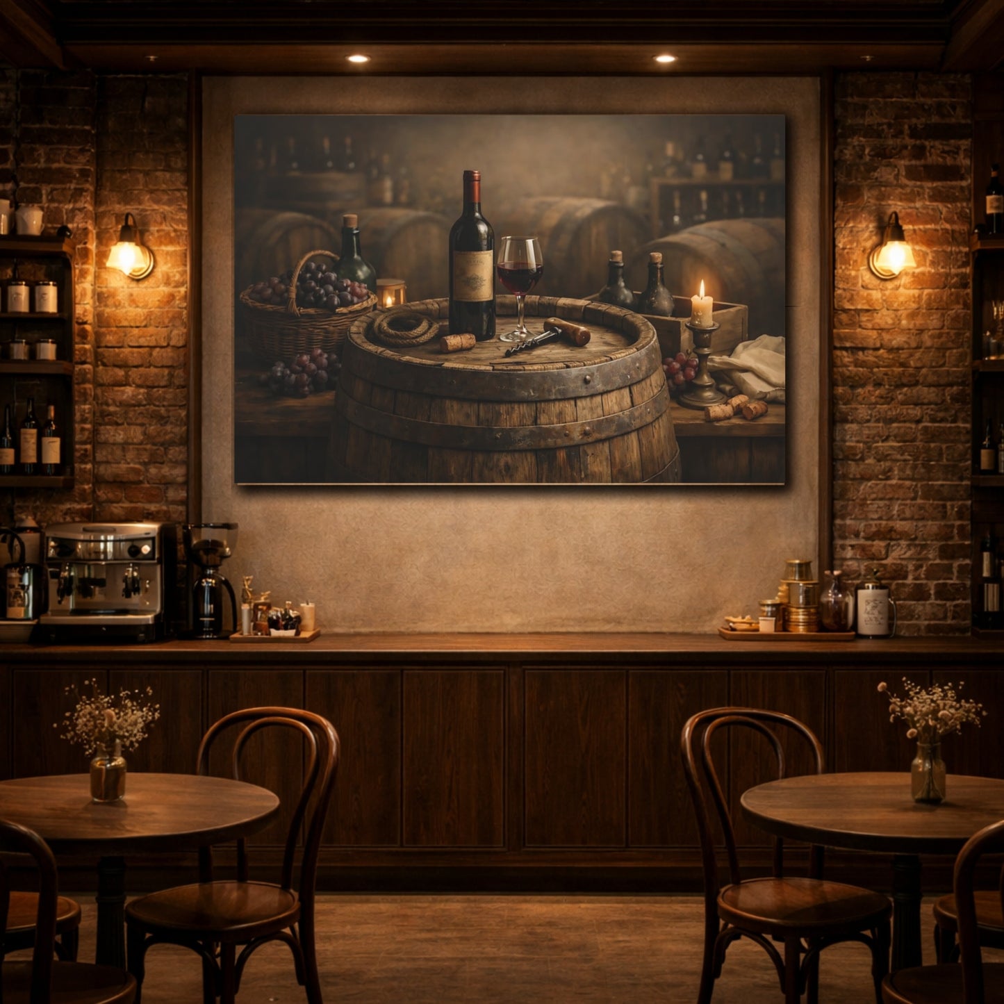 Vintage Wine Rustic Wine Cellar shown as front canvas room wall art
