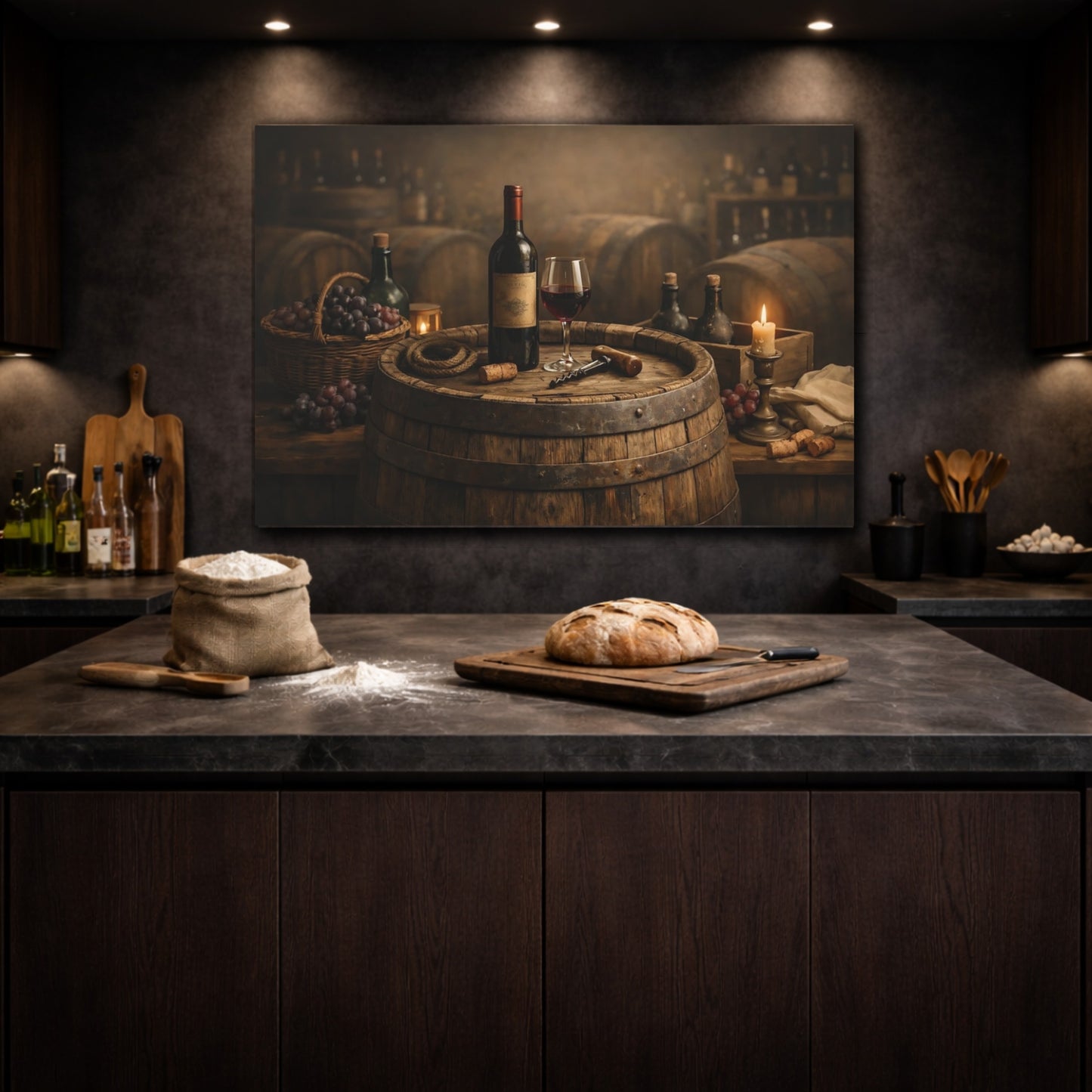 Vintage Wine Rustic Wine Cellar shown as front canvas room wall art