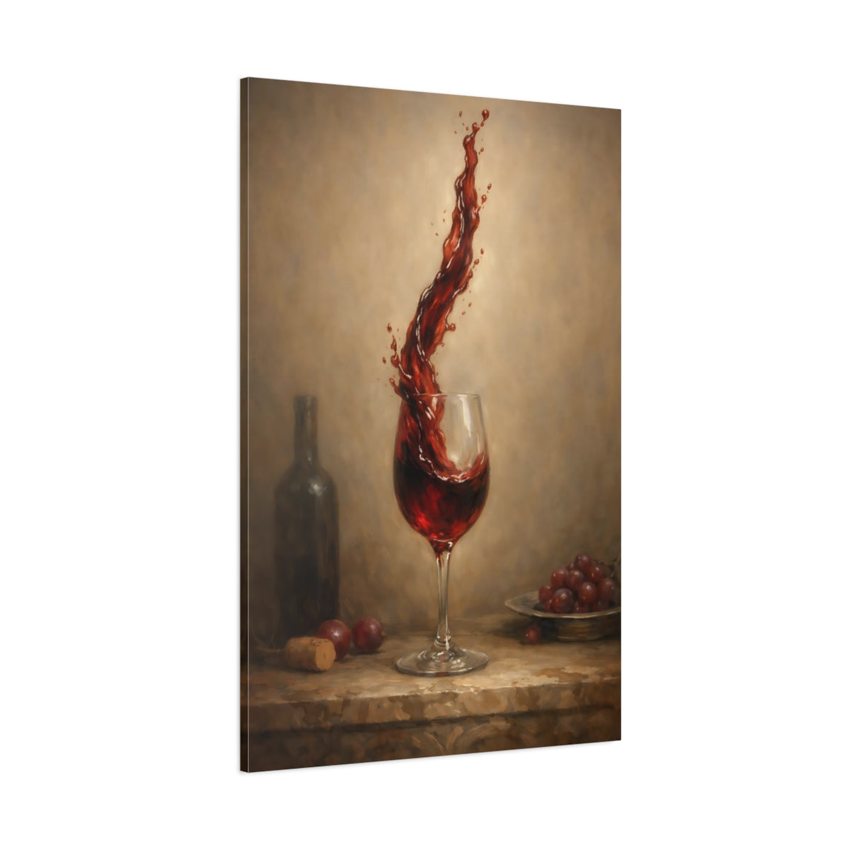 Main Mockup. Vintage Wine Splash Red Wine Art shown as stretched canvas wall art