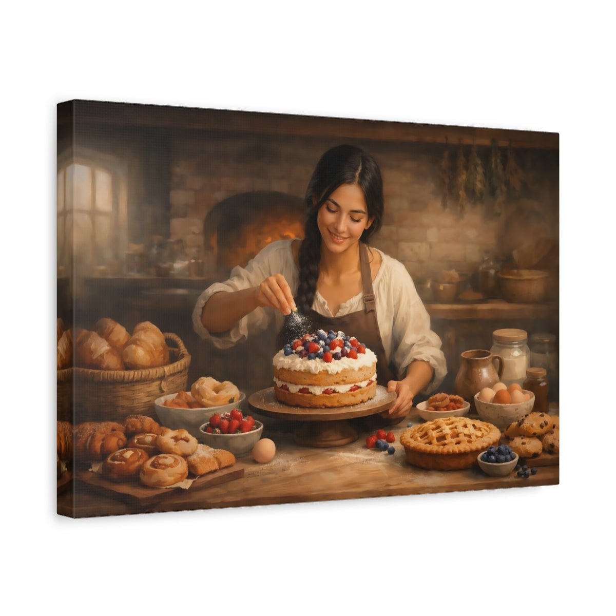 Vintage Woman Baking Rustic Scene - Canvas Wall Art Print - YesArtYes