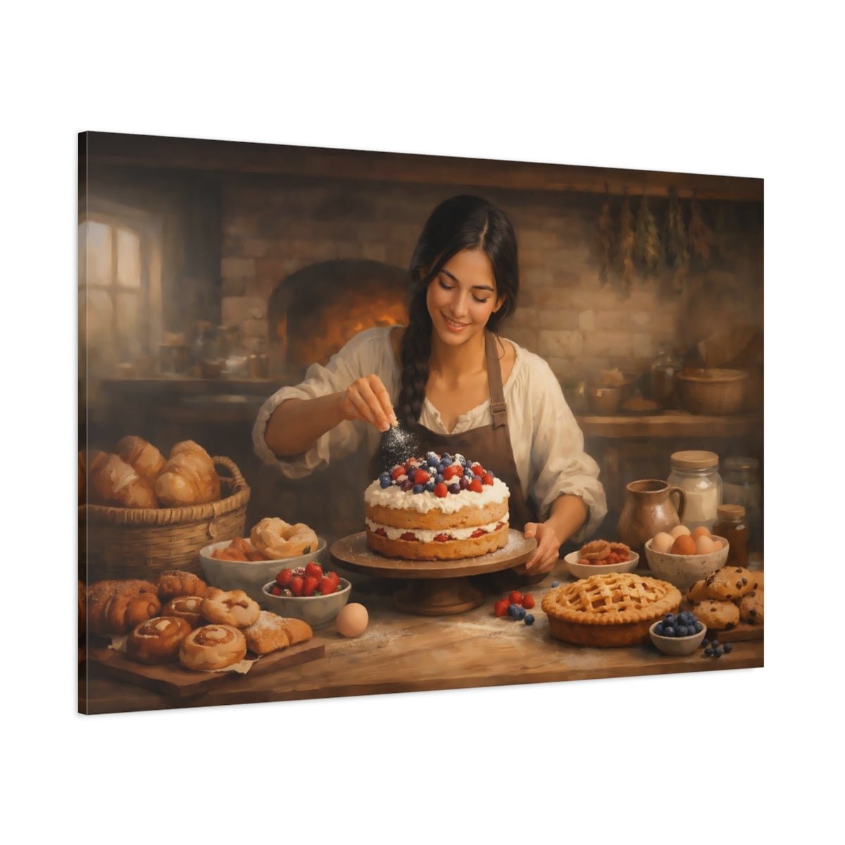 Vintage Woman Baking Rustic Scene - Canvas Wall Art Print - YesArtYes