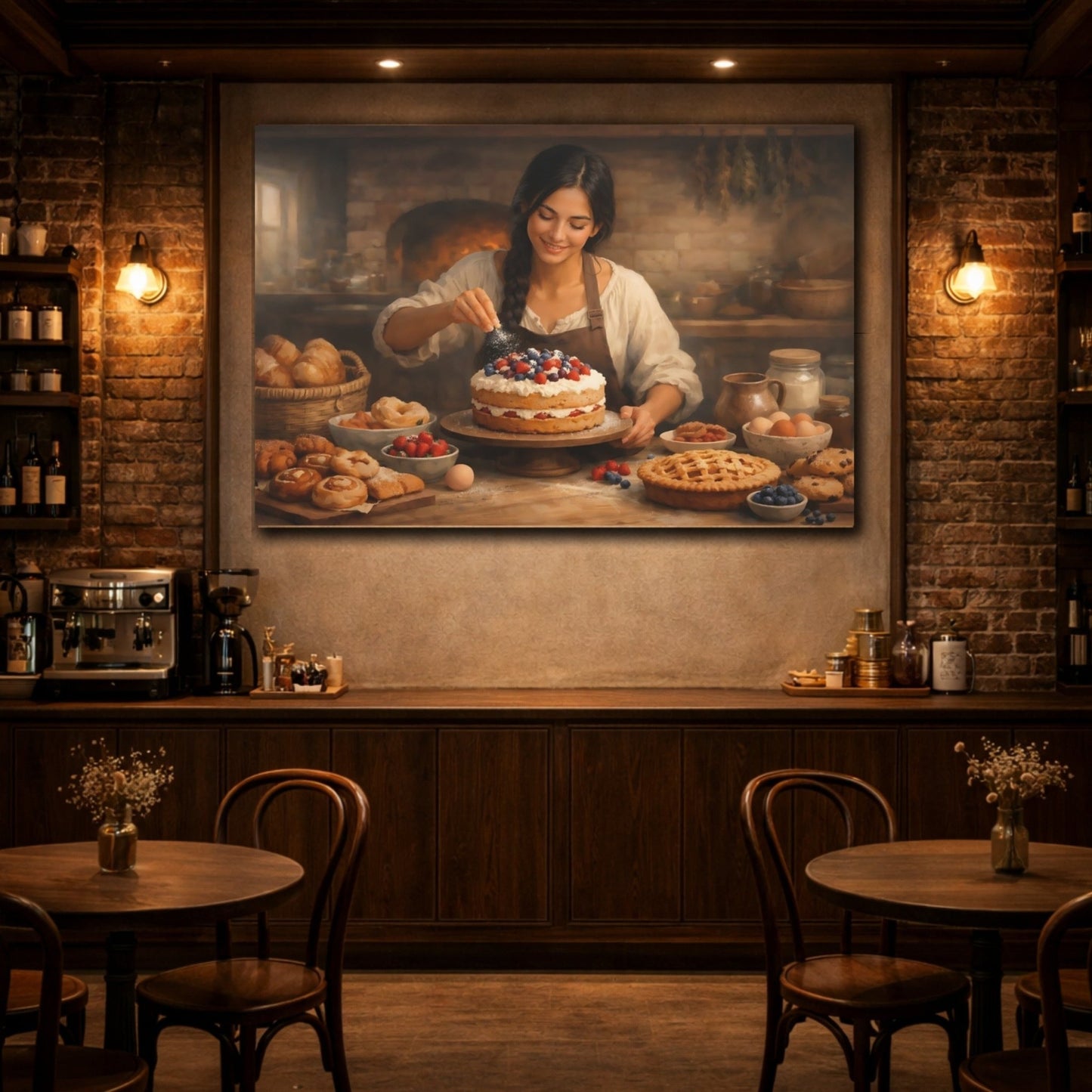Vintage Woman Baking Rustic Scene - Canvas Wall Art Print - YesArtYes