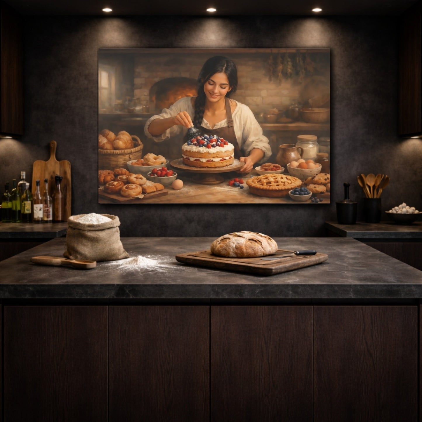 Vintage Woman Baking Rustic Scene - Canvas Wall Art Print - YesArtYes