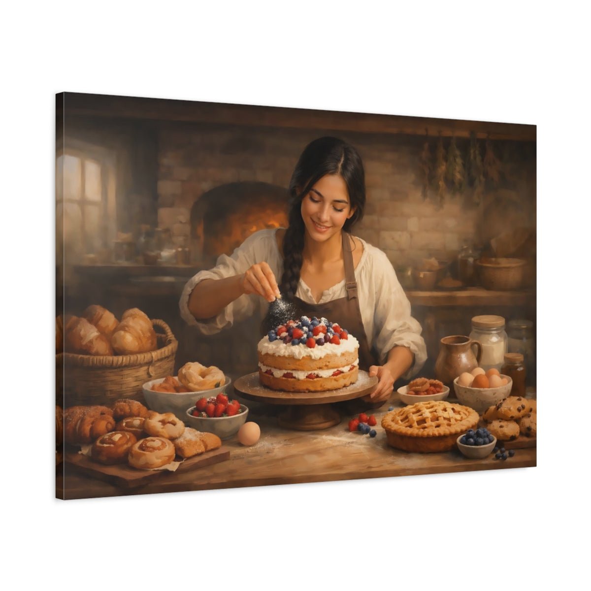 Vintage Woman Baking Rustic Scene - Canvas Wall Art Print - YesArtYes