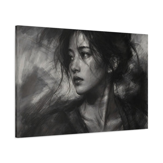 Main Mockup. Vintage Woman Grayscale Woman shown as stretched canvas wall art