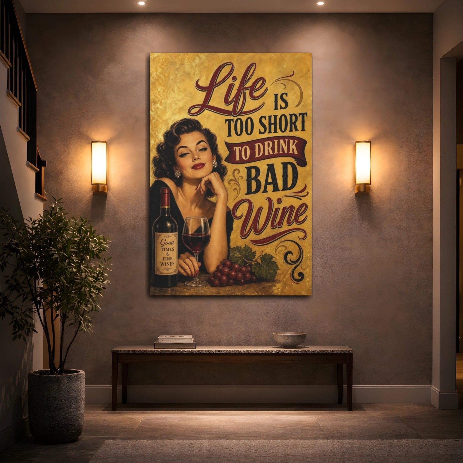 Vintage Woman Wine Gold Canvas Print – Kitchen, Wall - YesArtYes