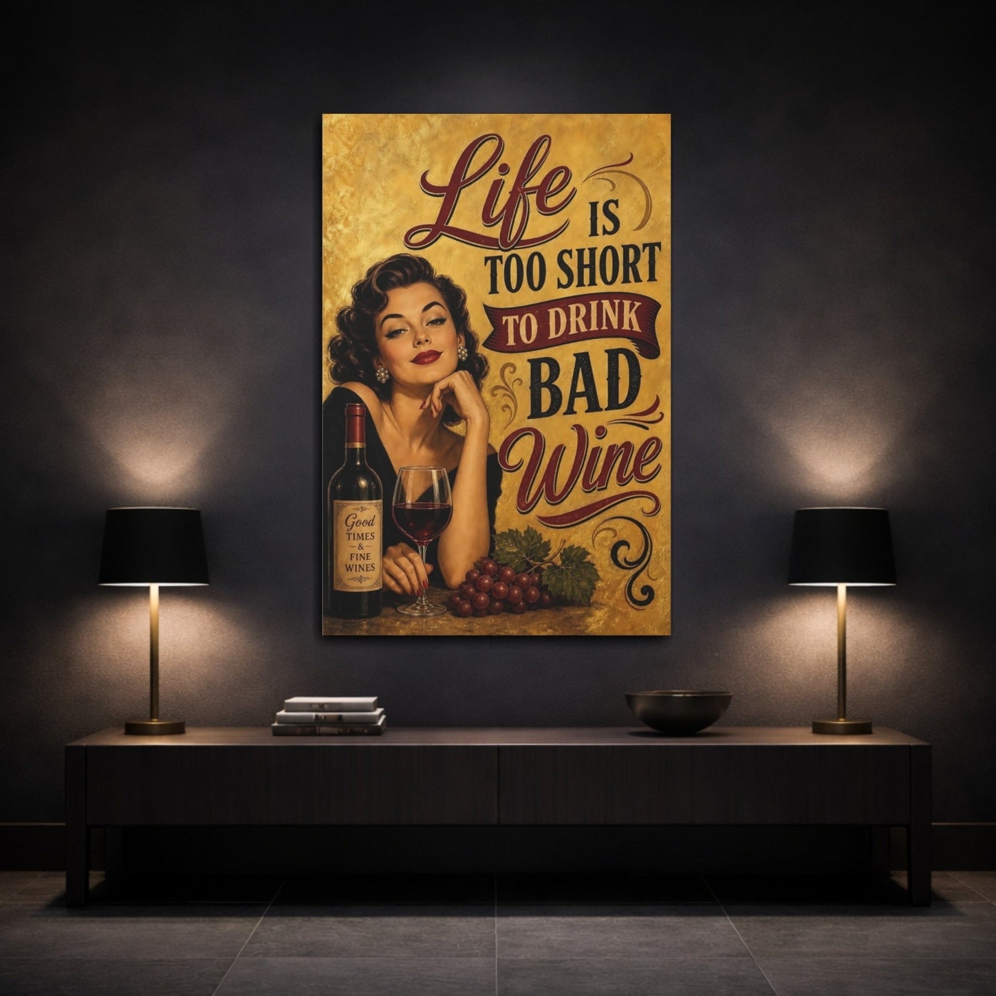 Vintage Woman Wine Gold Canvas Print – Kitchen, Wall - YesArtYes