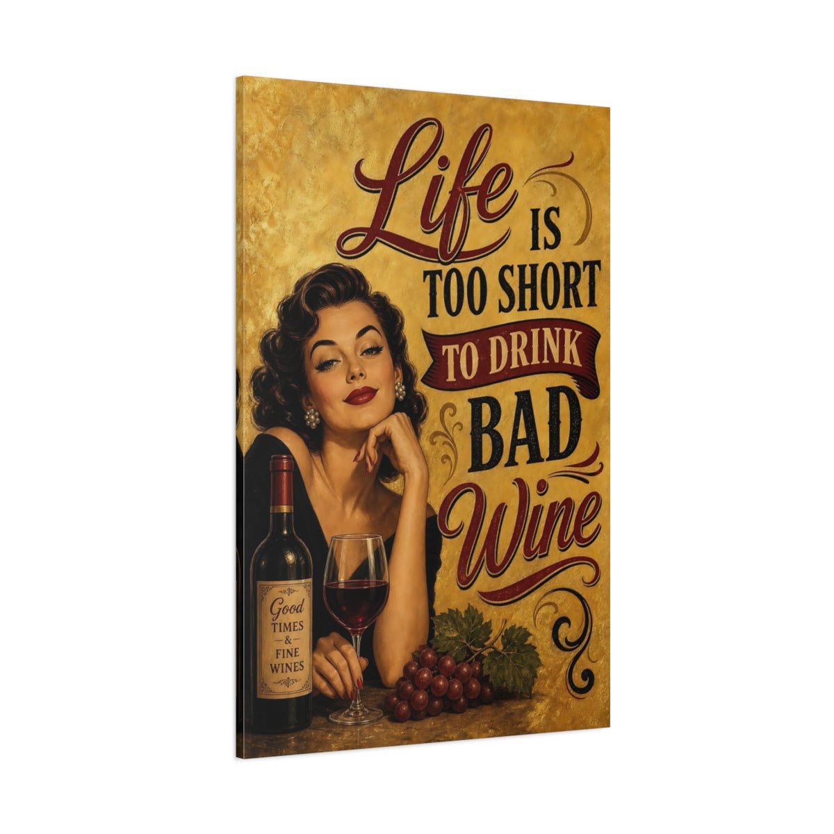 Vintage Woman Wine Gold Canvas Print – Kitchen, Wall - YesArtYes