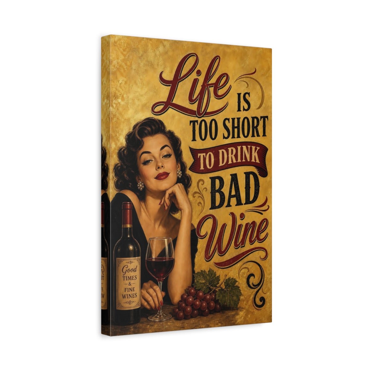 Vintage Woman Wine Gold Canvas Print – Kitchen, Wall - YesArtYes
