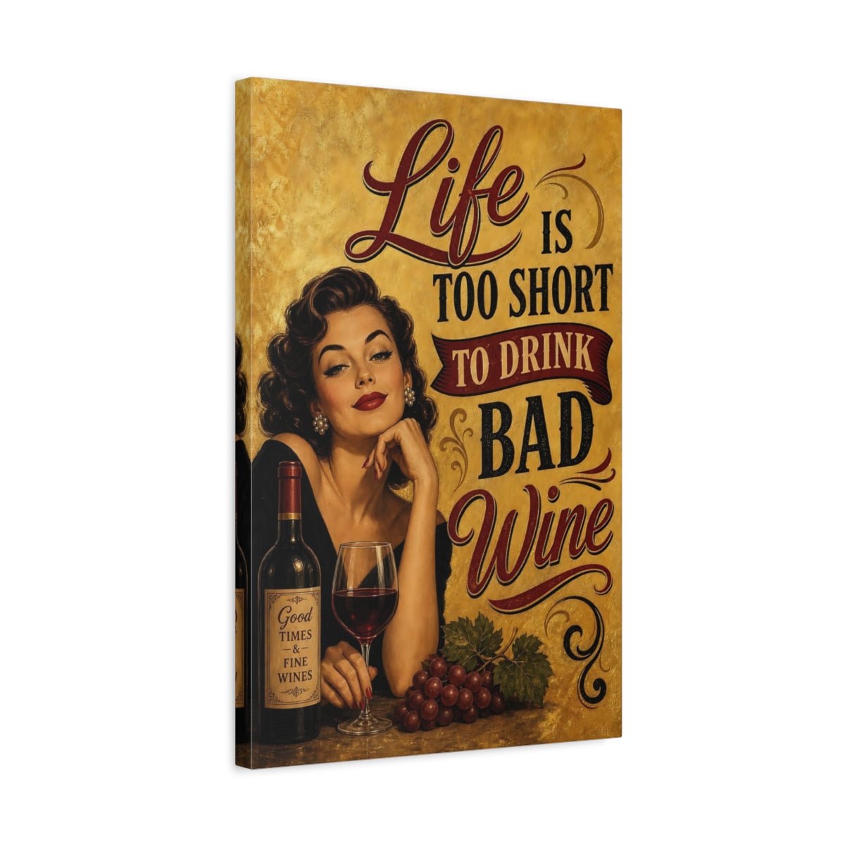 Vintage Woman Wine Gold Canvas Print – Kitchen, Wall - YesArtYes