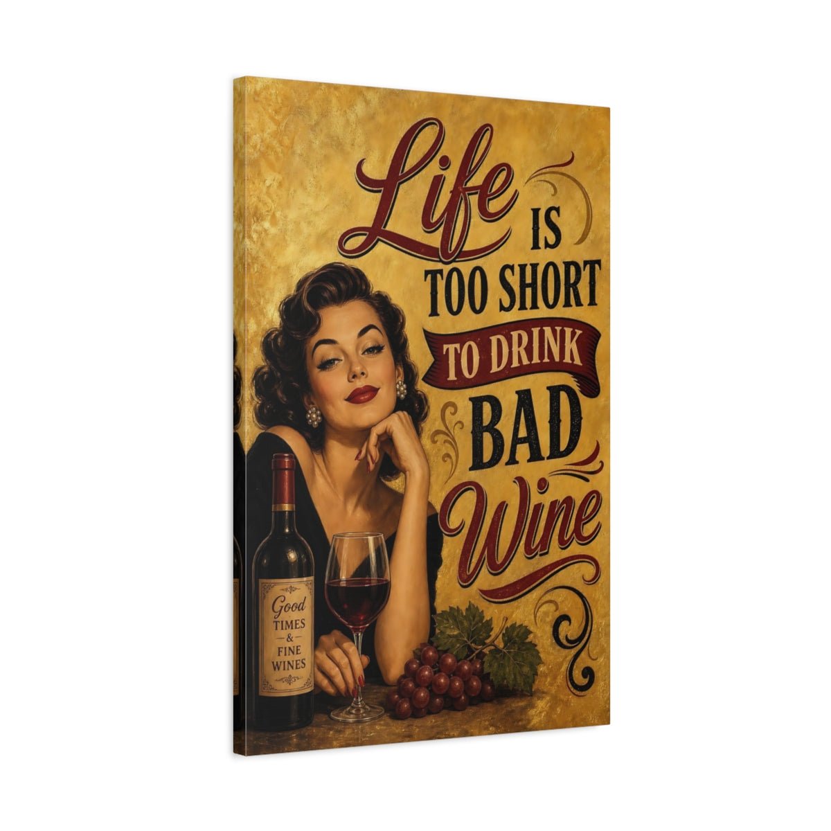 Vintage Woman Wine Gold Canvas Print – Kitchen, Wall - YesArtYes