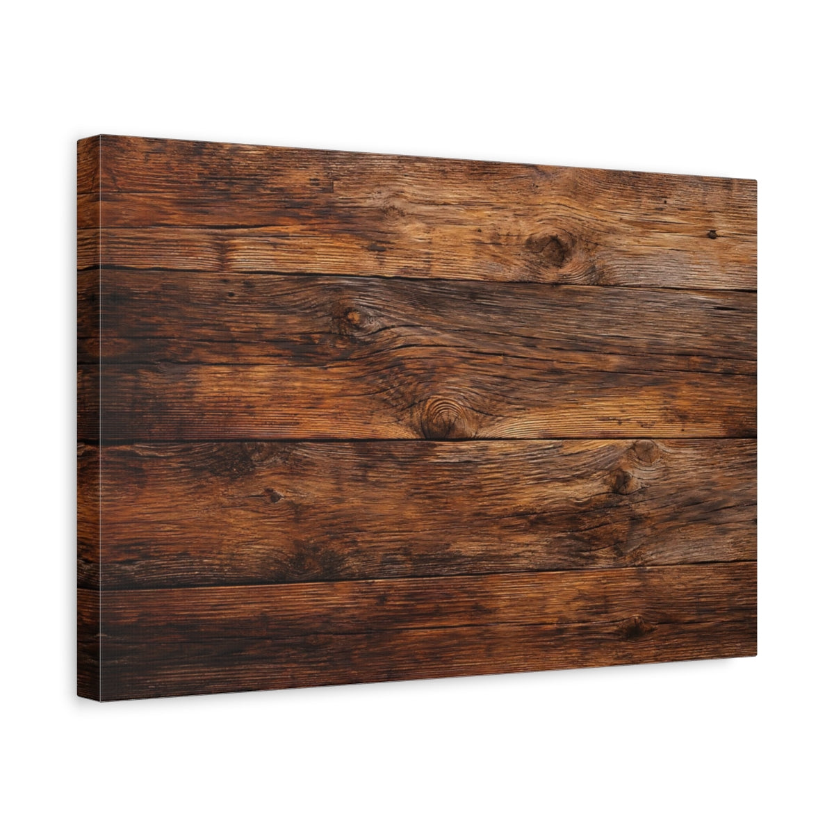 Side Mockup 4. Vintage Wooden Planks Brown Wood shown as stretched canvas wall art
