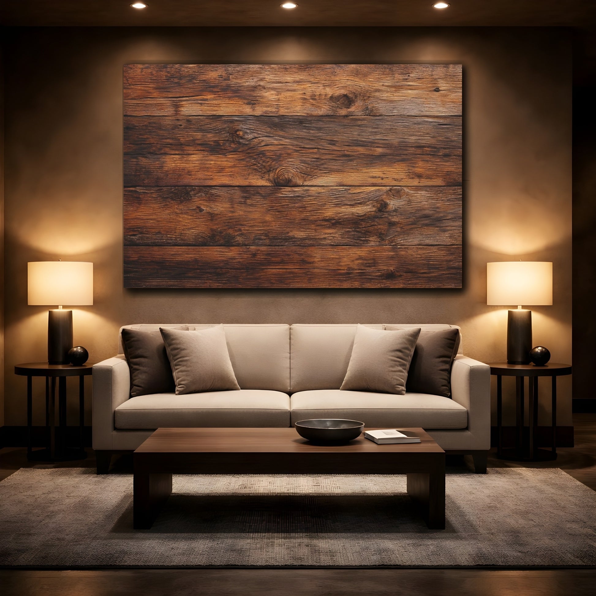 Mockup 2. Vintage Wooden Planks Brown Wood shown as stretched canvas wall art