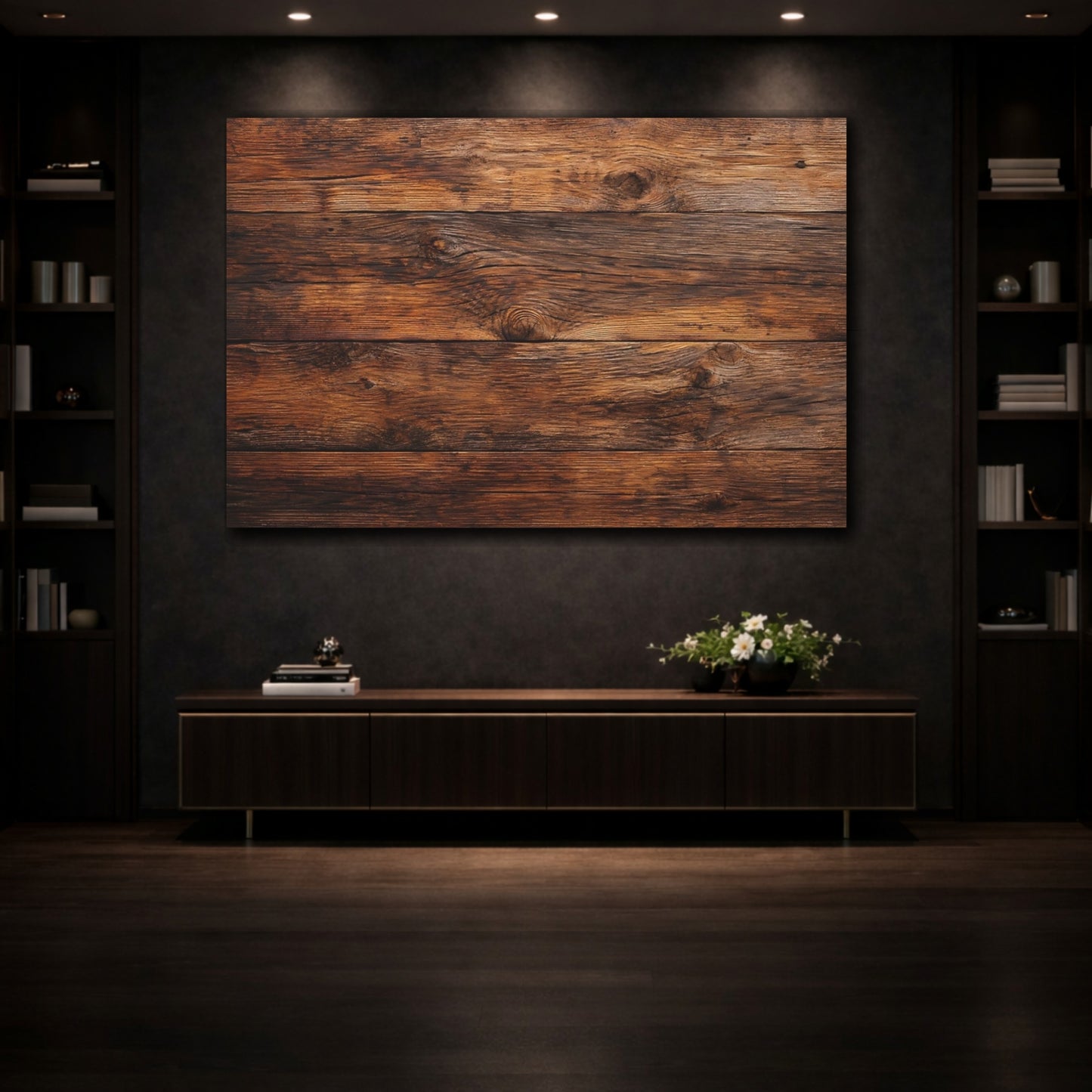 Mockup 3. Vintage Wooden Planks Brown Wood shown as stretched canvas wall art