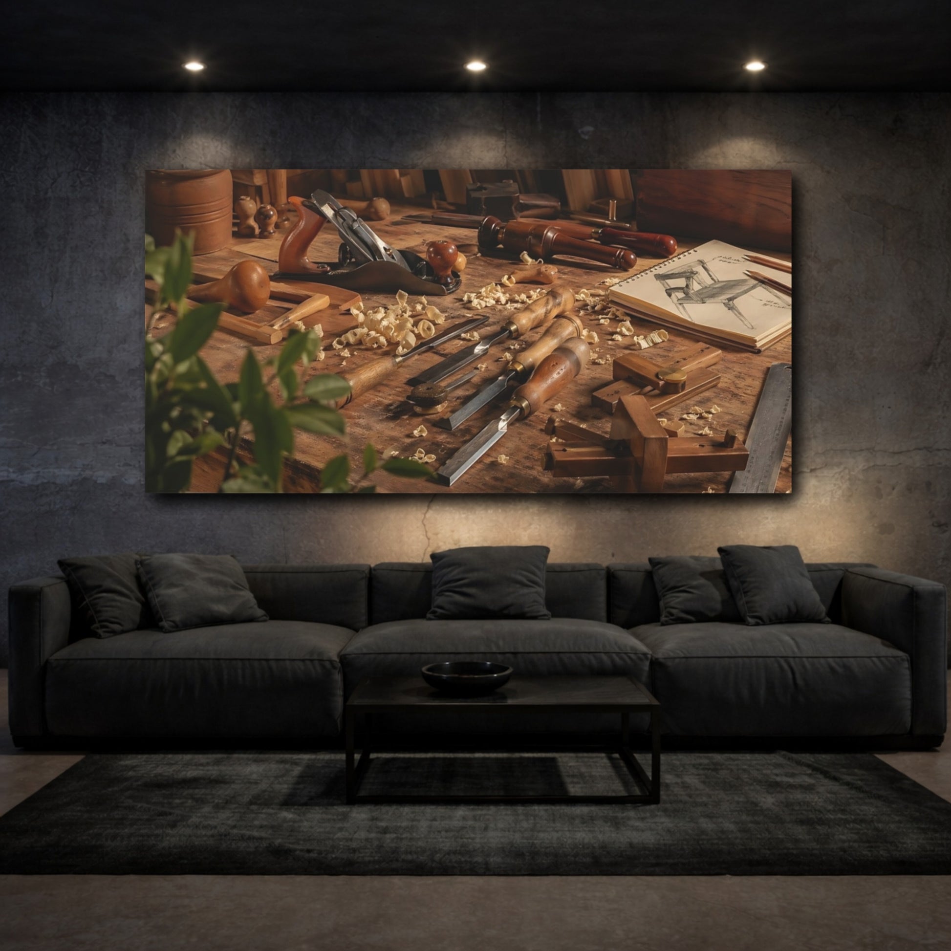 Mockup 2. Vintage Woodworking Tools Brown Wood shown as stretched canvas wall art