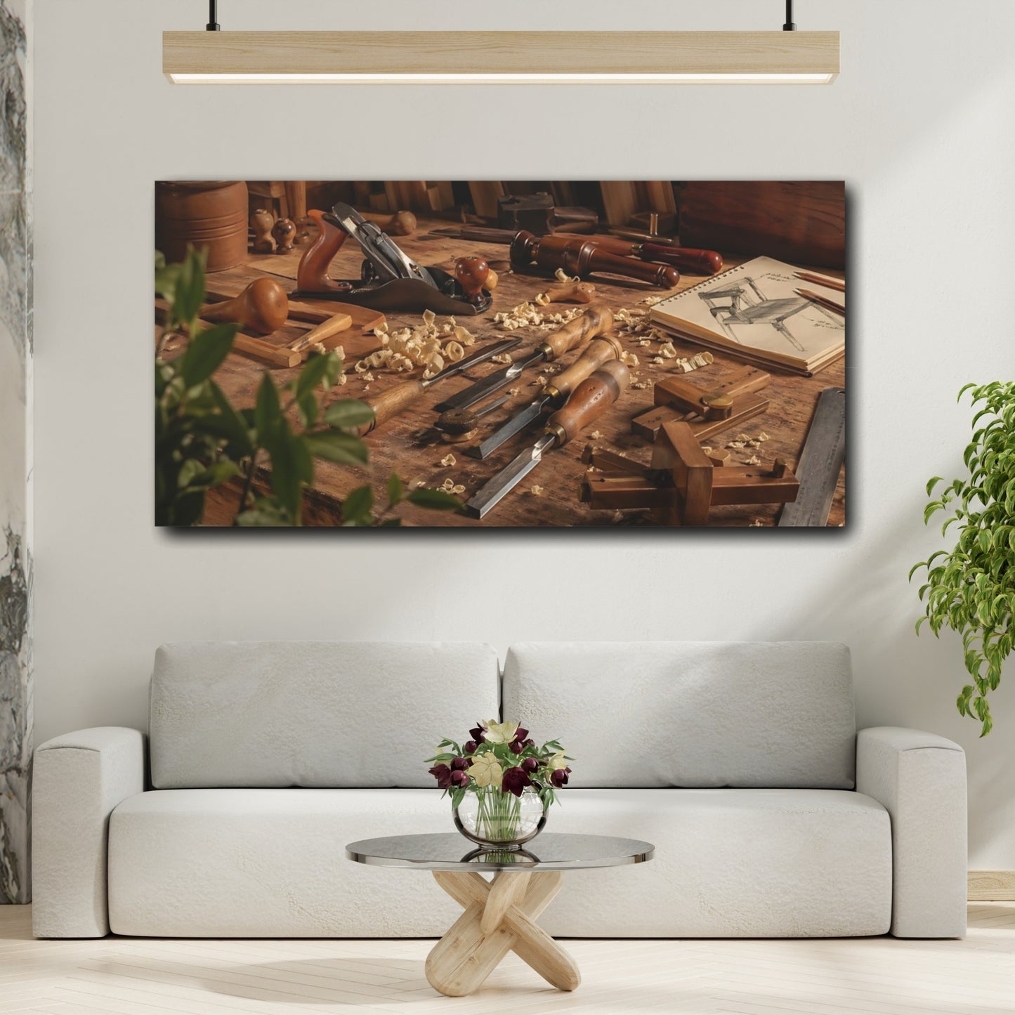 Mockup 3. Vintage Woodworking Tools Brown Wood shown as stretched canvas wall art