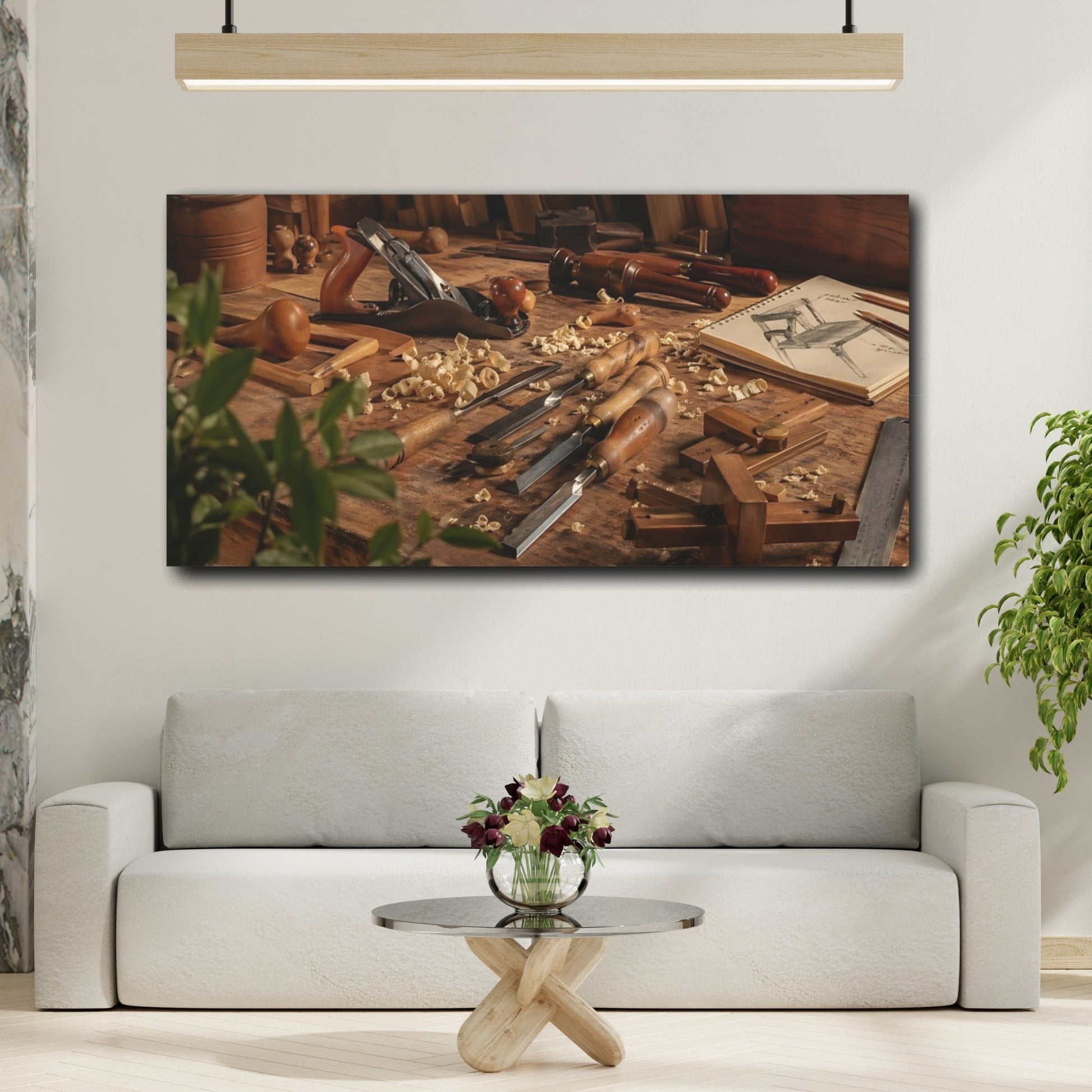 Mockup 3. Vintage Woodworking Tools Brown Wood shown as stretched canvas wall art
