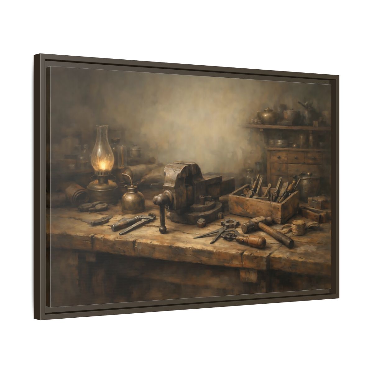 Side Mockup 11. Vintage Workbench Tools Vintage Workbench shown as stretched canvas wall art