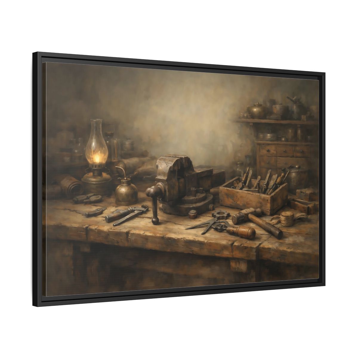 Side Mockup 13. Vintage Workbench Tools Vintage Workbench shown as stretched canvas wall art