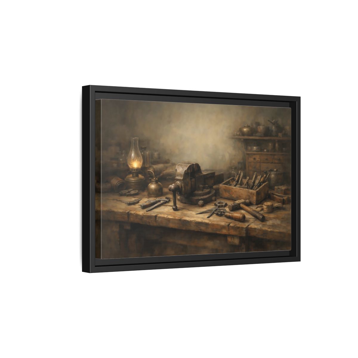 Side Mockup 6. Vintage Workbench Tools Vintage Workbench shown as stretched canvas wall art