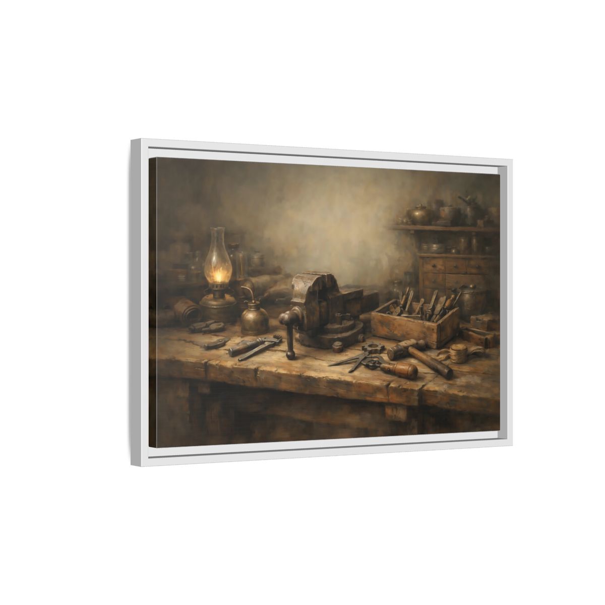 Side Mockup 1. Vintage Workbench Tools Vintage Workbench shown as stretched canvas wall art