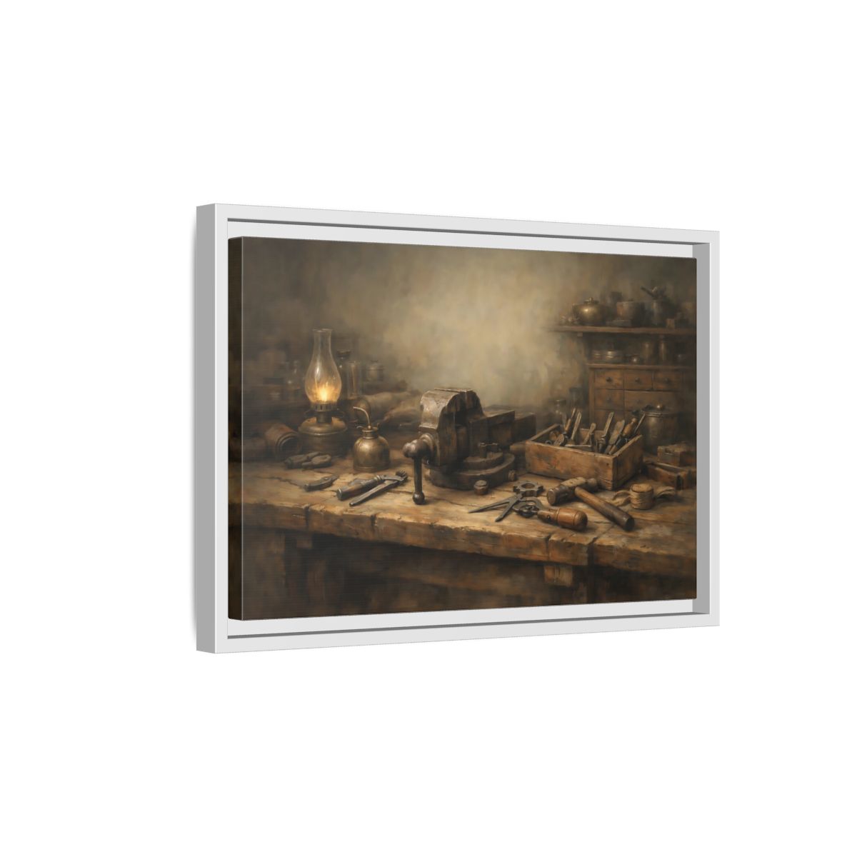 Side Mockup 4. Vintage Workbench Tools Vintage Workbench shown as stretched canvas wall art