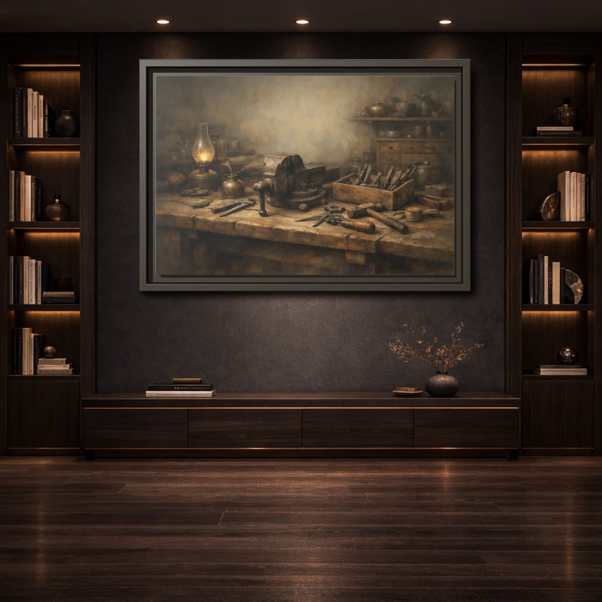 Mockup 3. Vintage Workbench Tools Vintage Workbench shown as stretched canvas wall art