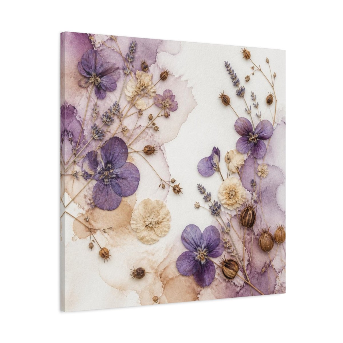 Violet & Cream Pressed Bouquet Canvas Print – Bedroom, Bed Wall, Lilac And - YesArtYes