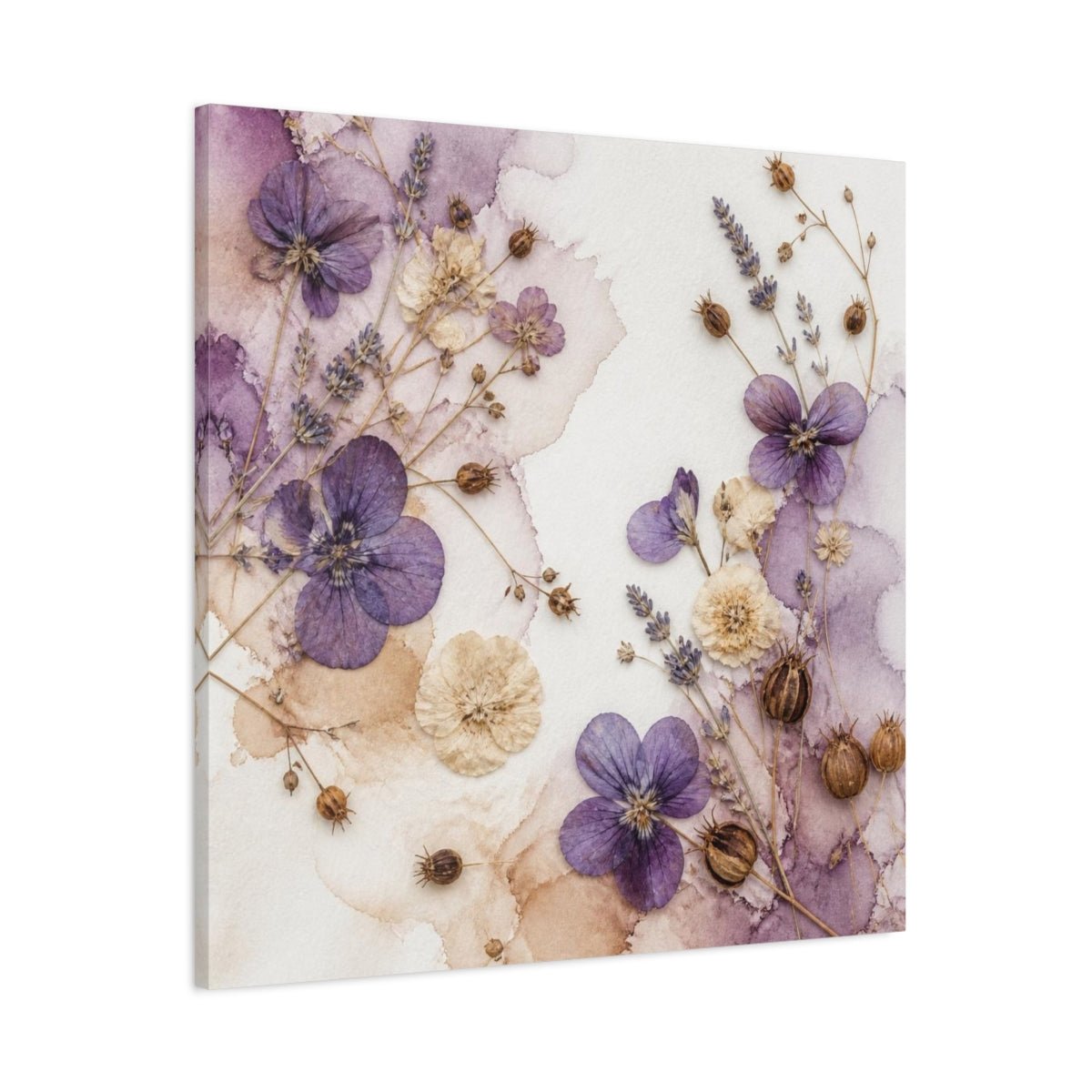 Violet & Cream Pressed Bouquet Canvas Print – Bedroom, Bed Wall, Lilac And - YesArtYes
