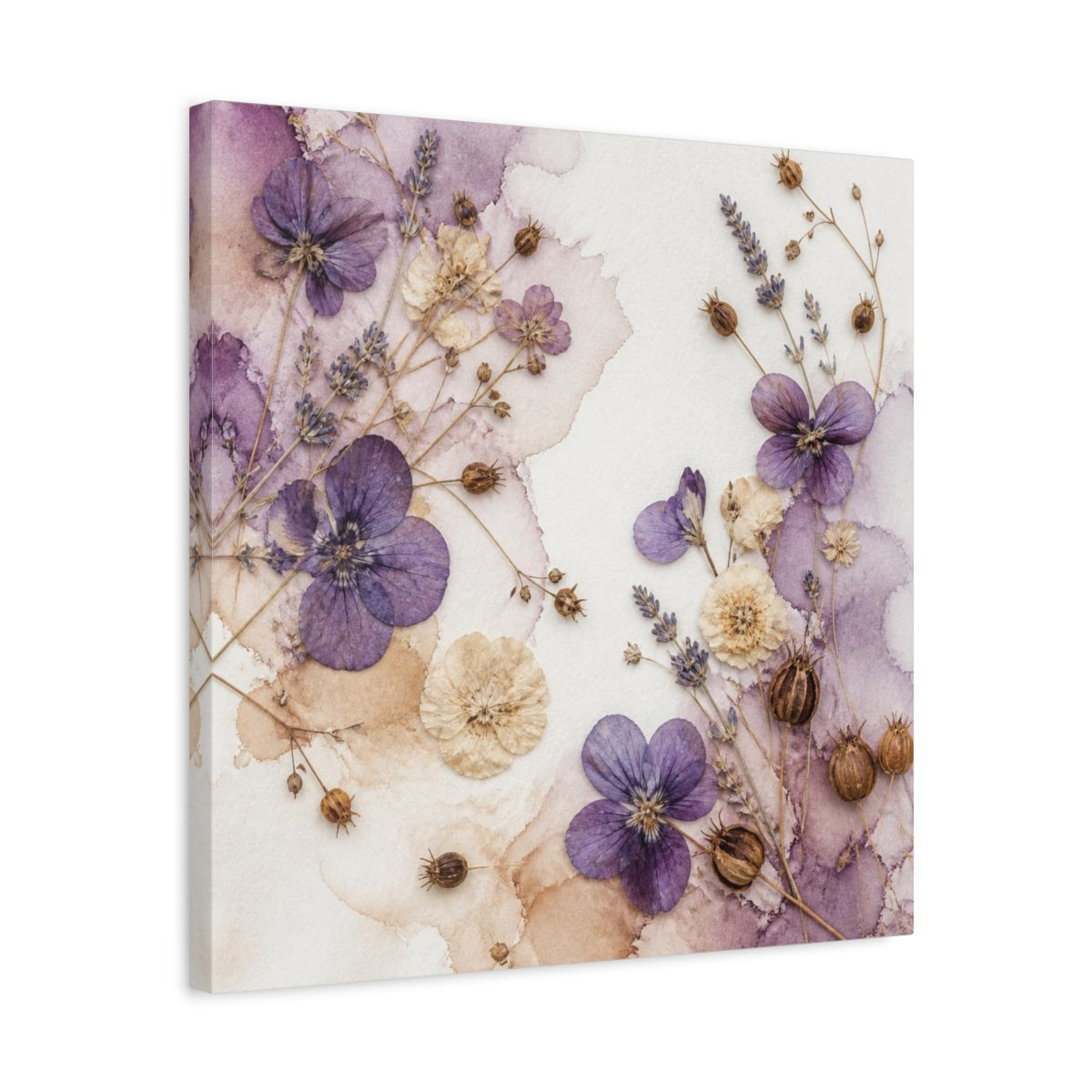 Side Mockup 5. Violet & Cream Pressed Bouquet shown as canvas print