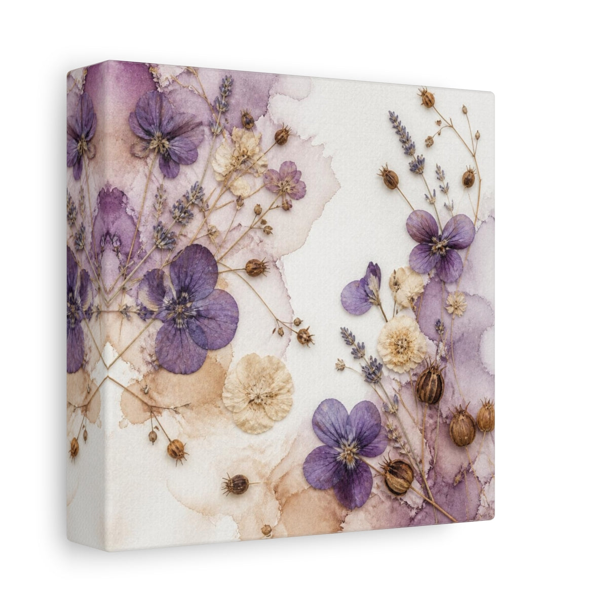 Side Mockup 2. Violet & Cream Pressed Bouquet shown as canvas print