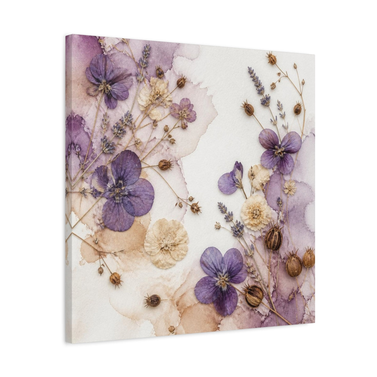 Side Mockup 4. Violet & Cream Pressed Bouquet shown as canvas print