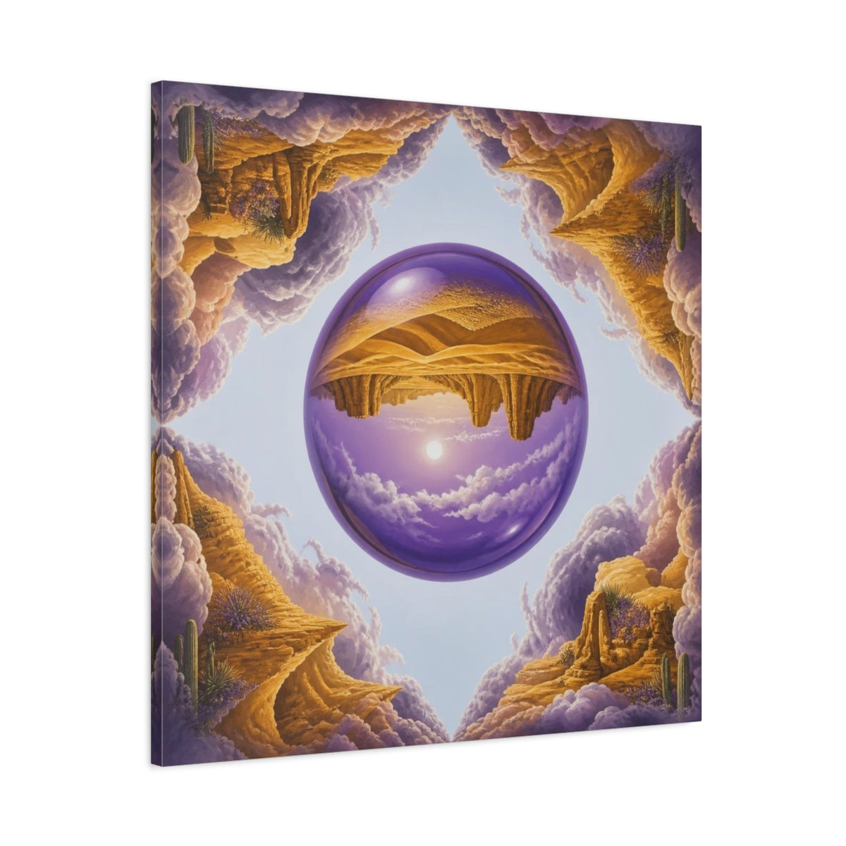 Main Mockup. Violet Glass Sphere Illusion shown as canvas print