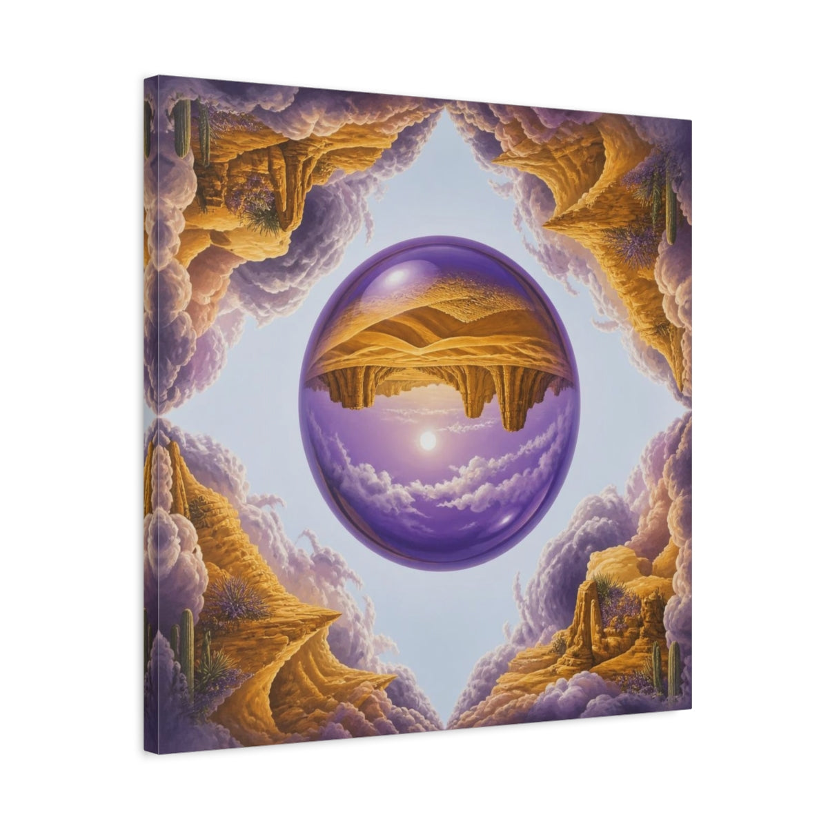 Side Mockup 4. Violet Glass Sphere Illusion shown as canvas print